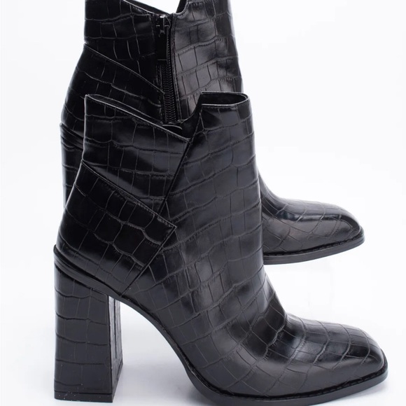 CAFENOIR Vegan Patent Leather Ankle High Heel Boots Crocodile Pattern US7 EU37 - Picture 3 of 6